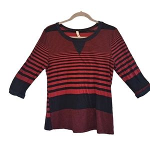 Gilli Red and Black Striped 3/4 Sleeve Top Size Small